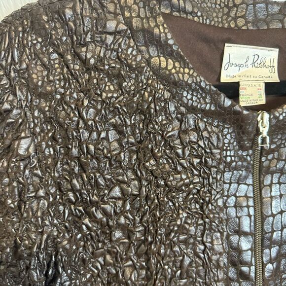 Joseph Ribkoff Brown Faux Leather Blazer Structured Jacket - Picture 5 of 7